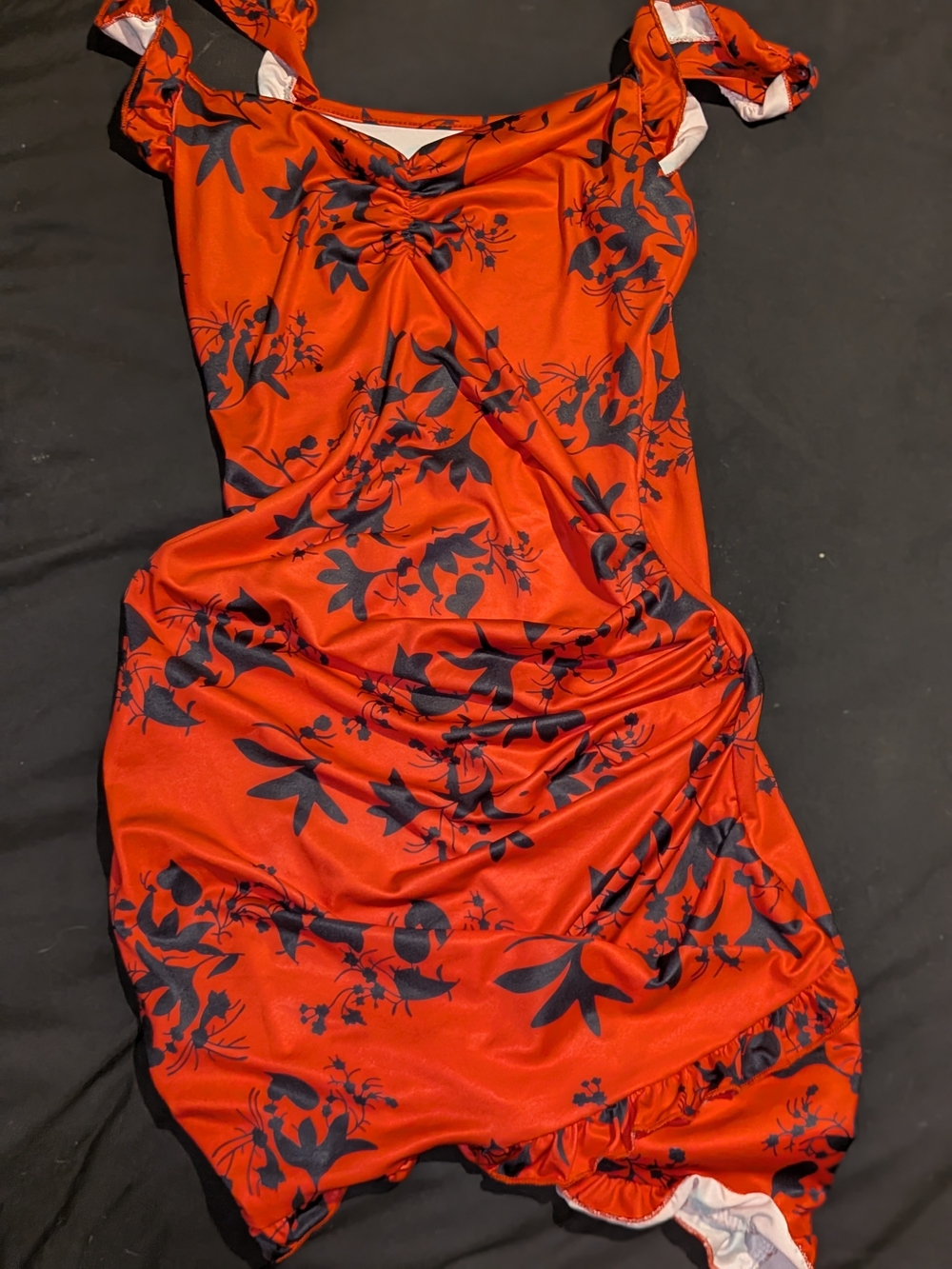 SHEIN Red Midi Dress with Black Floral Print